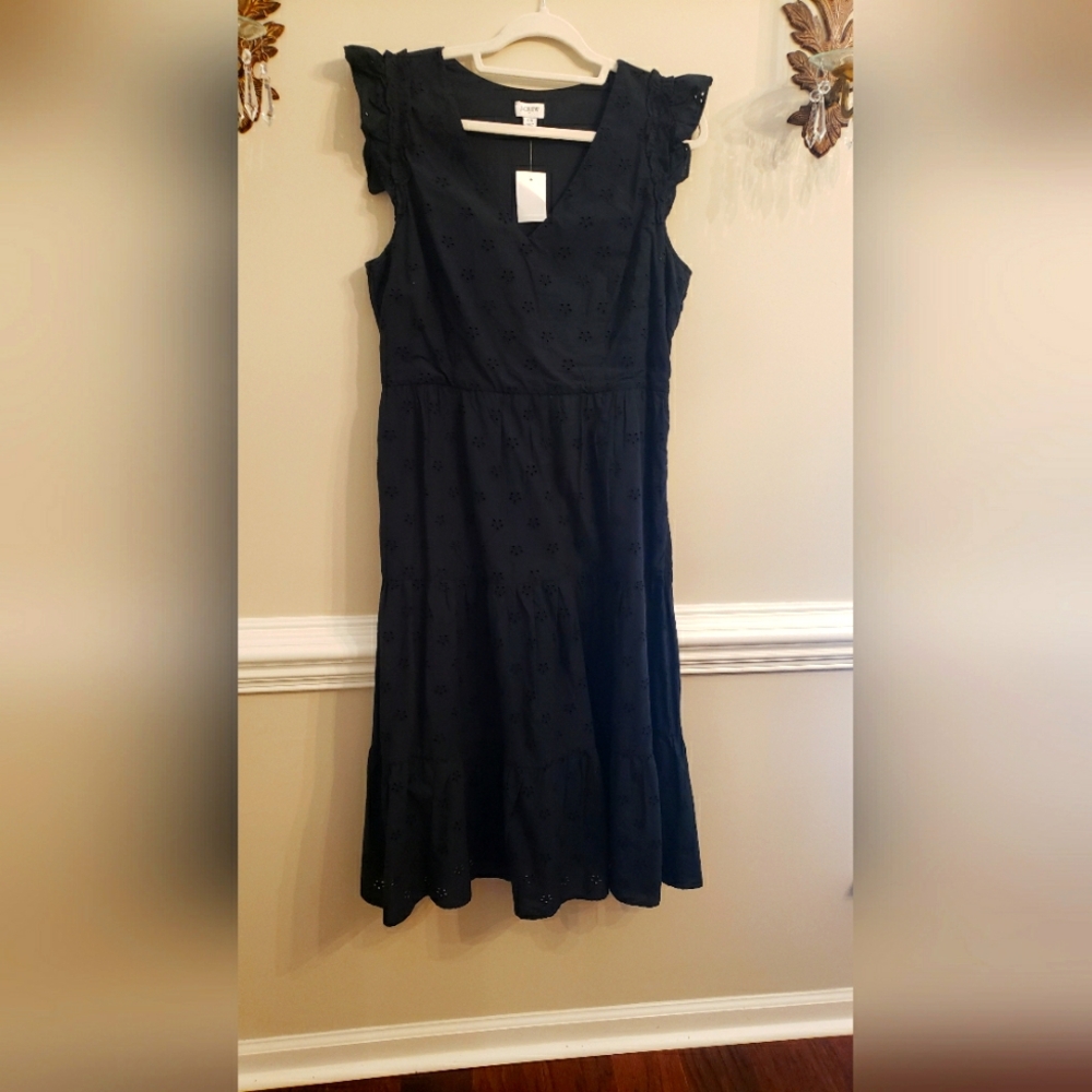 J. Crew Black Ruffle Sleeve Midi Dress